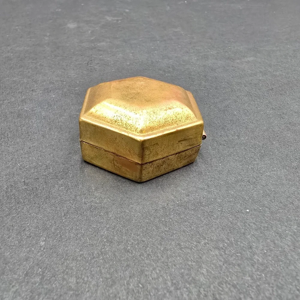 Vintage Bachmans Hexagon Brass Trinket Box Made in India Small Ring Case
